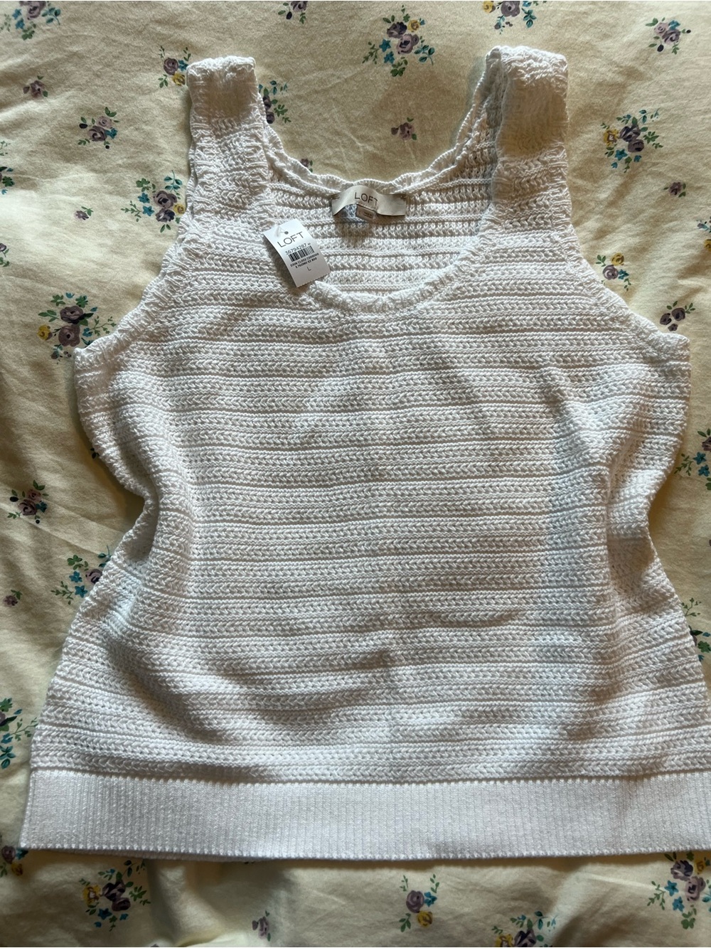 LOFT Cream Crochet Knit Tank Top